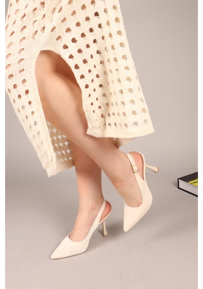 Birikon Diana Kroko Desenli Arkası Açık Stiletto Ten-7902 Ten