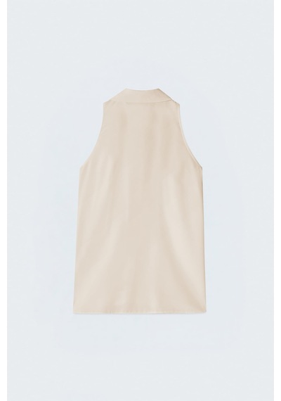 Sateen Halter Yaka Gömlek - Bej-137482