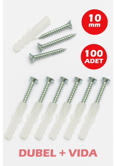 10mm Plastik Dübel + Vida Seti 100 Adet 1