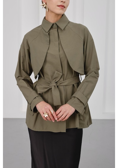 Storm Wear Yaka Detaylı Kadın Gömlek Gri