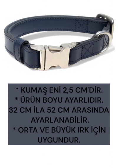 Hakiki Deri Köpek Boyun Tasması, Kişiye Özel Künyeli Lux Seri Lc Lacivert