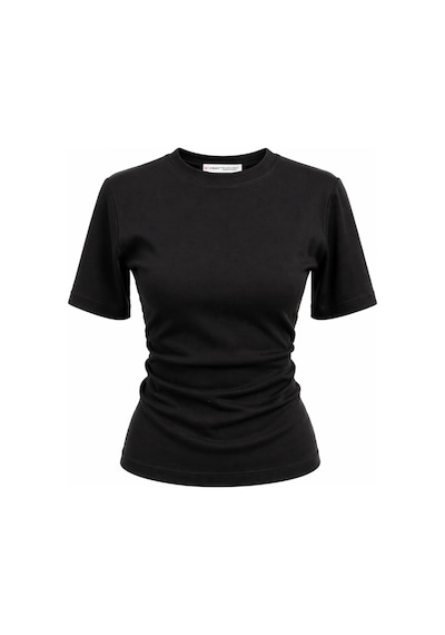 Mixray 2095 Kadın Büzgü Detaylı Arkası Yırtmaçlı Basic T-shirt Siyah