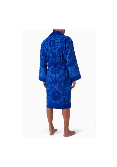 Dolce & Gabbana Casa Unisex Logo Jakarlı Bornoz, Pamuklu, Yumuşak Doku, Şık Görünüm Lacivert