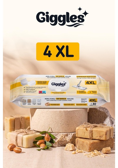 Giggles Mopa Uyumlu Yer Temizlik Havlusu 8 Katlı 4xl Arap Sabunu Katkılı 1 Paket 30 Adet Havlu Beyaz