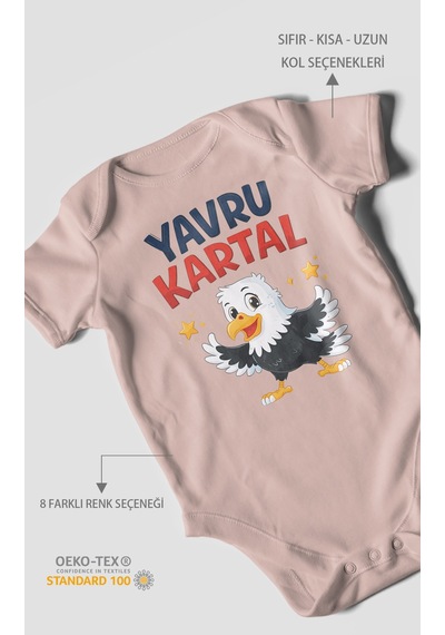 Morivokids Yavru Kartal Kısa Kollu Bebek Body %100 Pamuk Pastel Pembe