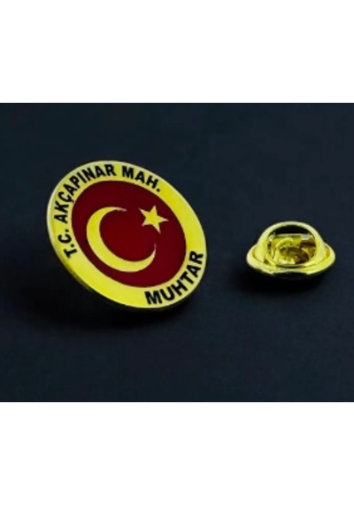 Kişiye Özel Muhtar Rozeti 925 Ayar Gümüş Altın - Kırmızı