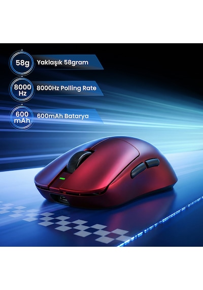 Aula V9 Ultra 42000 Dpı Paw3950 Sensör 8000hz Tri-mode Kablosuz Oyuncu Mouse Rgb Omron Switch Lightweight E-spor Gaming Mouse Kırmızı