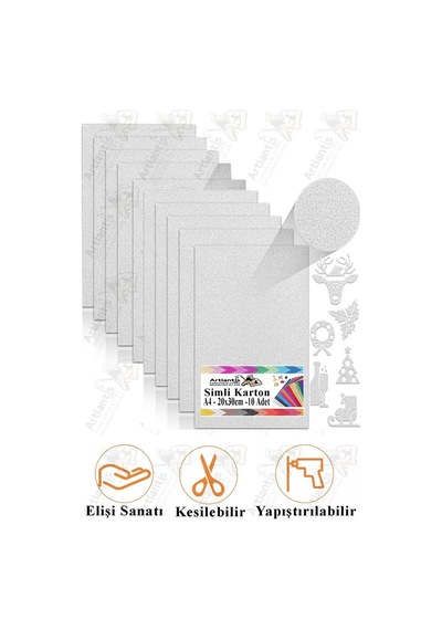 Gümüş Gri Simli Karton A4 20x30 Cm 10 Lu 1 Paket Simli Fon Kartonu Parıltılı Kağıt Anasınıfı Kreş Etkinlik Proje