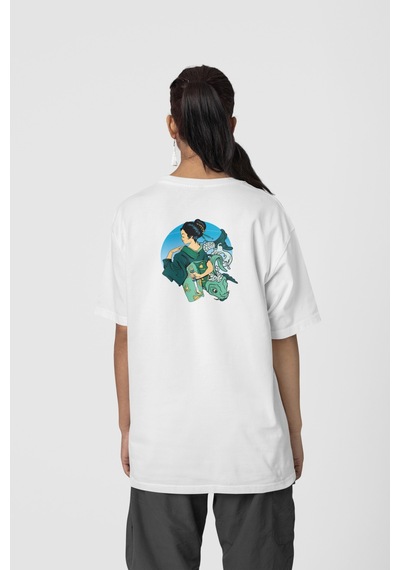 Geyşa Koi Ön-arka Baskılı %100 Pamuk Beyaz Kadın/erkek Unisex Rahat Kalıp Oversize T-shirt Beyaz Geyşa Koi Ön-arka Baskılı %100 Pamuk Beyaz Kadın/erkek Unisex Rahat Kalıp Oversize T-shirt Beyaz