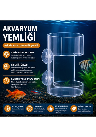 Akvaryum Yemleme Halkası Vantuzlu Akrilik Balık Yemliği Yem Dağılmasını Önleyen Yem Besleme Aparatı