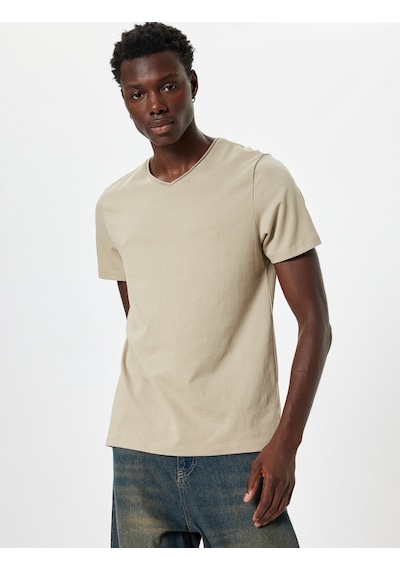 Koton Pamuklu Kısa Kollu Regular Fit Bisiklet Yaka Basic Tişört Bej 5wam10188hk Ekru