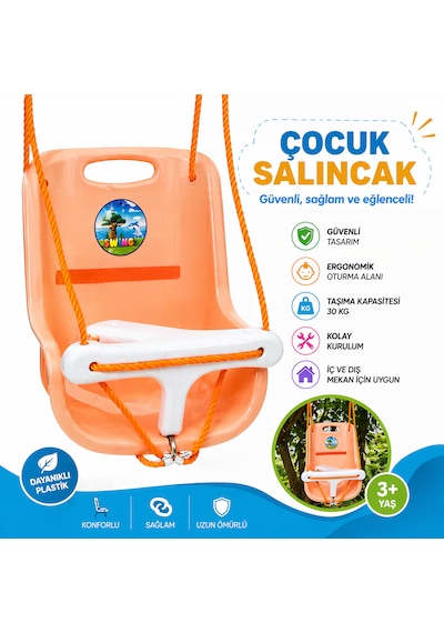 Çocuk Salıncak Koltuğu Güvenlik Barajlı, Halatlı, İç & Dış Mekan 1-3 Yaş
