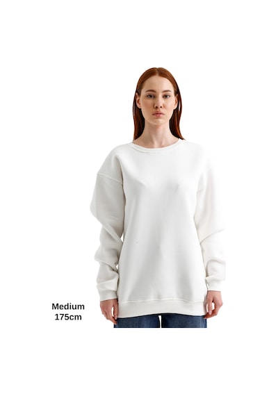 Pxm Oversize 3 Iplik Şardonlu Sweatshirt Düz Kadın Beyaz Kırık Beyaz Kırık Beyaz
