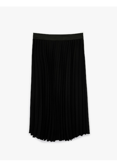 Koton Normal Bel Midi Pileli Şifon Etek Siyah 6sak70038uw Siyah
