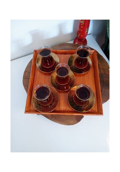 El Boyaması Ahşap Eskitme Kare Çay, Kahve, Söz Nişan Dekoratif Servis Sunum Tepsisi Eskitme Kahverengi