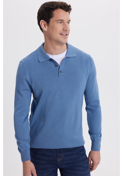 Tudors Erkek Standart Fit Normal Kesim Pamuklu Polo Yaka İndigo Kazak-41881 Indigo
