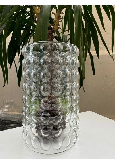 El İşçiliği Silindir Bouble Desenli Fenomen Dekoratif Vazo Mumluk 10x 25 Cm Yükseklik Beyaz