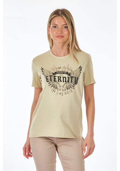 Only Bisiklet Yaka Baskılı Açık Yeşil Kadın T-shirt 15286658 001