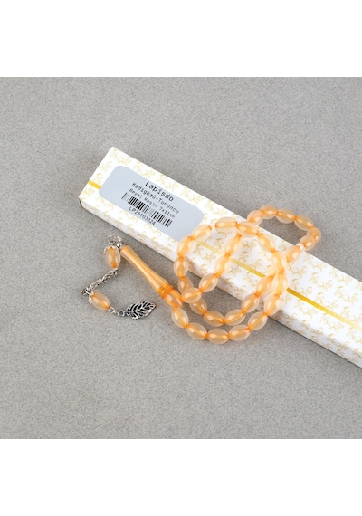 Kedigözü Toz Kehribar Alpaka Püsküllü Beyzi Kesim 7x11mm Tesbih Turuncu