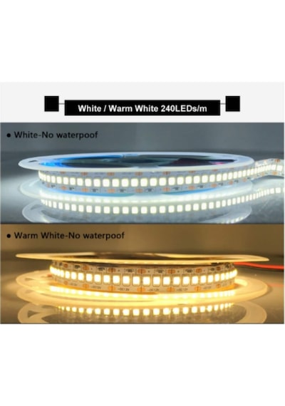 12 Volt 2835 Sık Ledli 240 Led Şerit Led Ip20 5 Metre Natural Beyaz