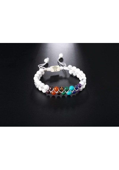 Valkyrie 7 Çakra Doğal Taş Bileklik Howlite Beyaz Ayarlanabilir Makrome Unisex  Bilekliği Beyaz