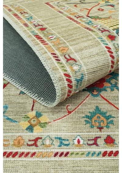 Cool Halı Happy Zeytin Yeşili Halı Çiçekli Vintage Kaymaz Otantik Modern Salon Oturma Odası Halısı Yeşil