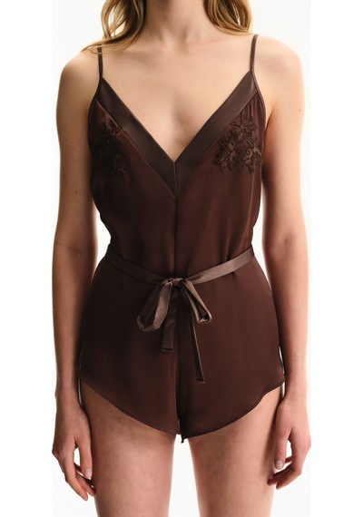 Penti Kahverengi Saten Chiffon Teddy Tulum