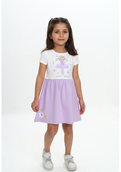 Toontoy Kids Toontoy Kız Çocuk Tavşan Çiçek Baskılı Elbise Lila