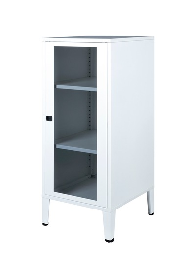 Alfahome Ziglat Serisi Cam Kapaklı Kilitli Metal Home Office Dolabı Beyaz Ral 9003 450x940x450 Mm Gri-beyaz