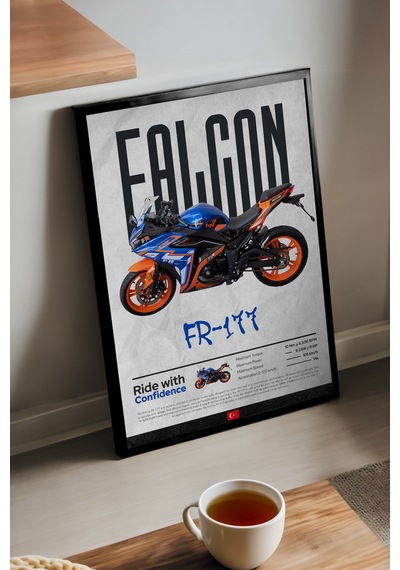 Falcon Fr 177 Siyah Ahşap Çerçeveli Poster, Dekoratif Motosiklet Duvar Tablosu