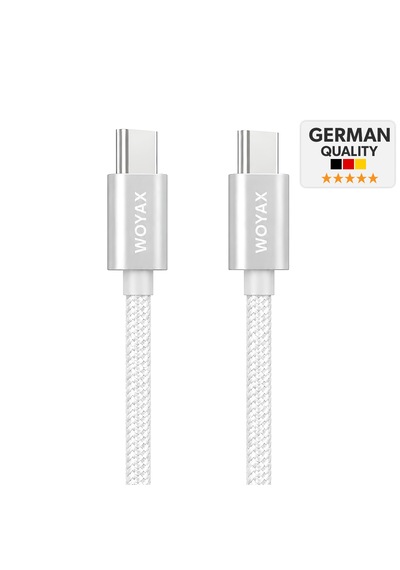 Woyax Samsung Xiaomi Oppo Reeder Huawei Için Örgülü Type C To Type C Hızlı Şarj Kablosu Beyaz 1,2m