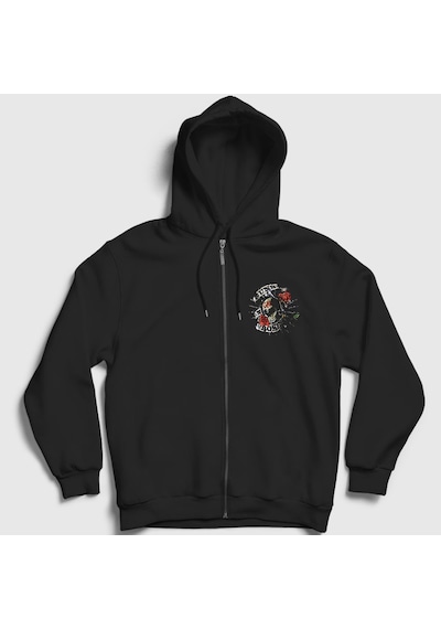 Presmono Unisex Gnr Guns N' Roses Fermuarlı Kapüşonlu Sweatshirt Siyah