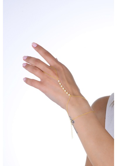 Gümüş Altın Yaldızlı Zirkon Taşlı Yıldız Dizisi Şahmeran Barcode Beyaz - Rose Gold