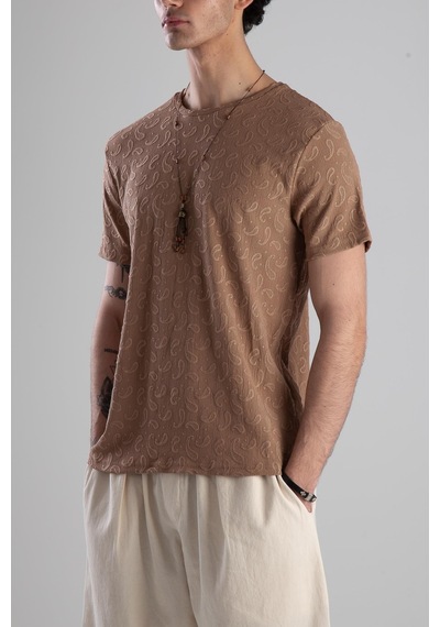 Cocopelli Jakarlı Kahve O Rme T-shirt Coc2145 Beyaz
