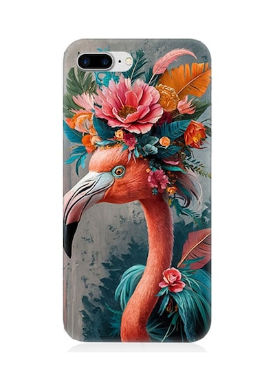 Apple Uyumlu iPhone 8 Plus Çiçekli Flamingo Desenli Silikon Kılıf