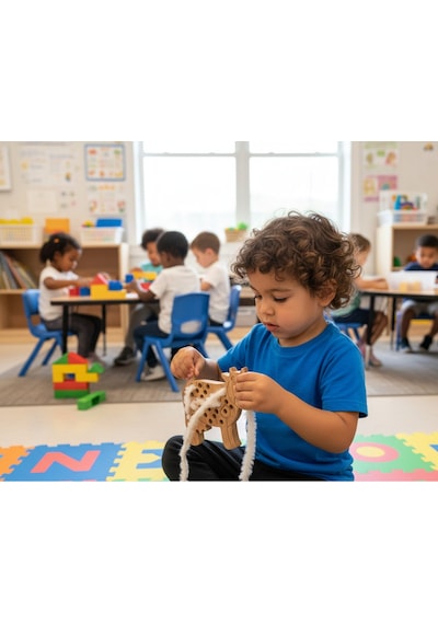 Montessori Ahşap İp Geçirme İnek Oyuncağı İnce Beceri Geliştirici Bağlama Ve Düğüm Atma Koordinasyon