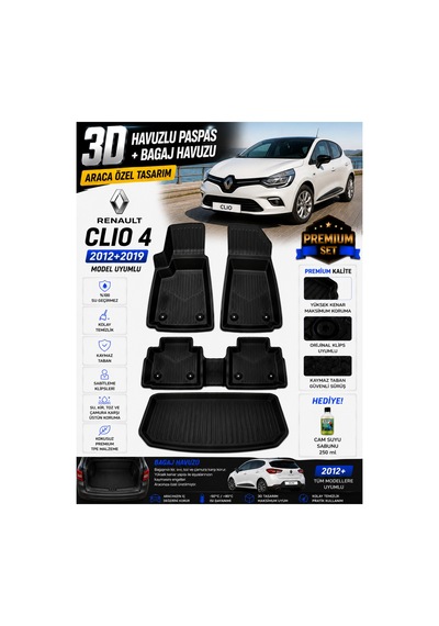 Renault Clio 4 2012 Model Uyumlu 3d Araca Özel Havuzlu Paspas+bagaj Havuzu Birebir Uyum