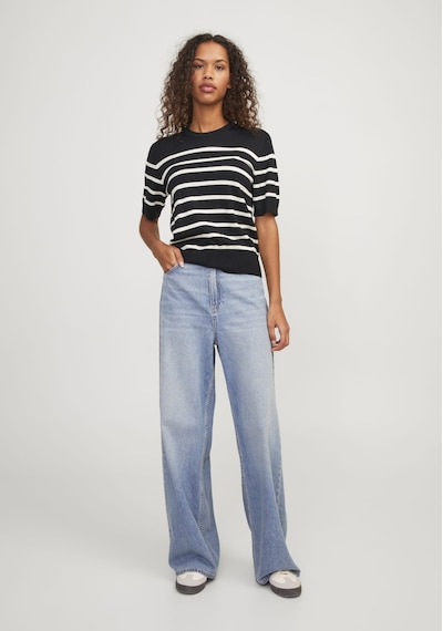 Jack & Jones Kadin Çizgili Örme Kazak - Layla 12254368 Black Bej