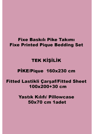 Fine Pembe Tek Kişilik Pike Takımı %100 Pamuk, Lastikli Çarşaflı Pembe