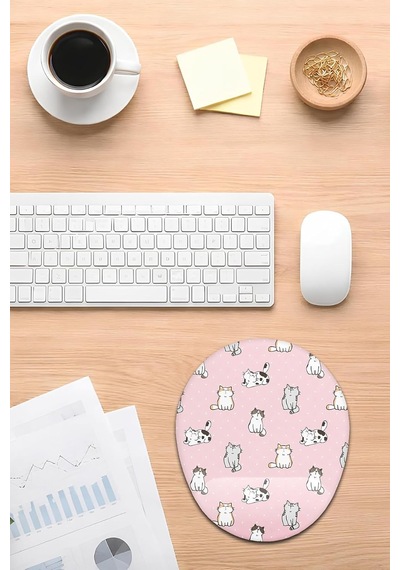 Kedi Desenli Bilek Destekli Mouse Pad Çok Renkli
