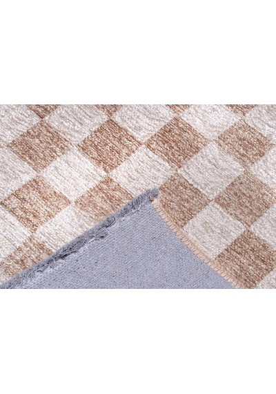 Bej Beyaz Modern Geometrik Dama Desenli Yıkanabilir Halı Yo30035xh Bej - Beyaz