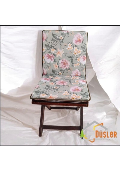 40x80 Çiçek Desenli Saten Fermuarlı Bağcıklı Biyeli Sırtlı Sandalye Minderi 3 Cm Mint Yeşil