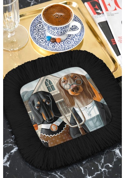 Amerikan Gotik Köpekler Saçaklı Sunum Peçetesi - Mizahi Vintage Rustik Siyah Bardak Altlığı Mendil Tozlu Okyanus Pas Amerikan Gotik Köpekler Saçaklı Sunum Peçetesi - Mizahi Vintage Rustik Siyah Bardak Altlığı Mendil Tozlu Okyanus Pas