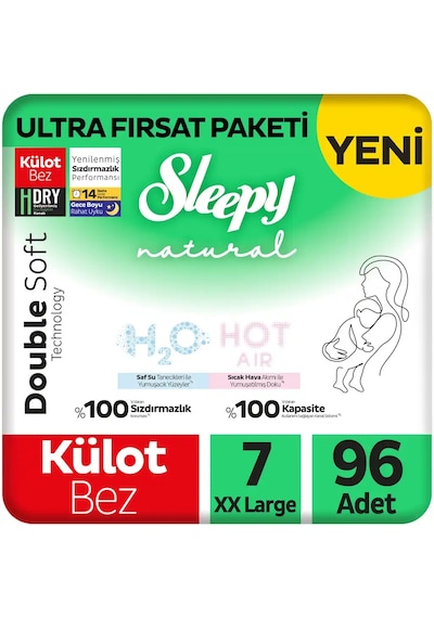 Sleepy Natural Double Soft Ultra Fırsat Paketi Külot Bez 7 Numara Xxlarge 96 Adet