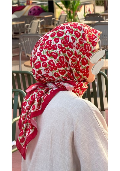 Qalortex Scarf Pamuklu Pera Desen Eşarp - Kiraz