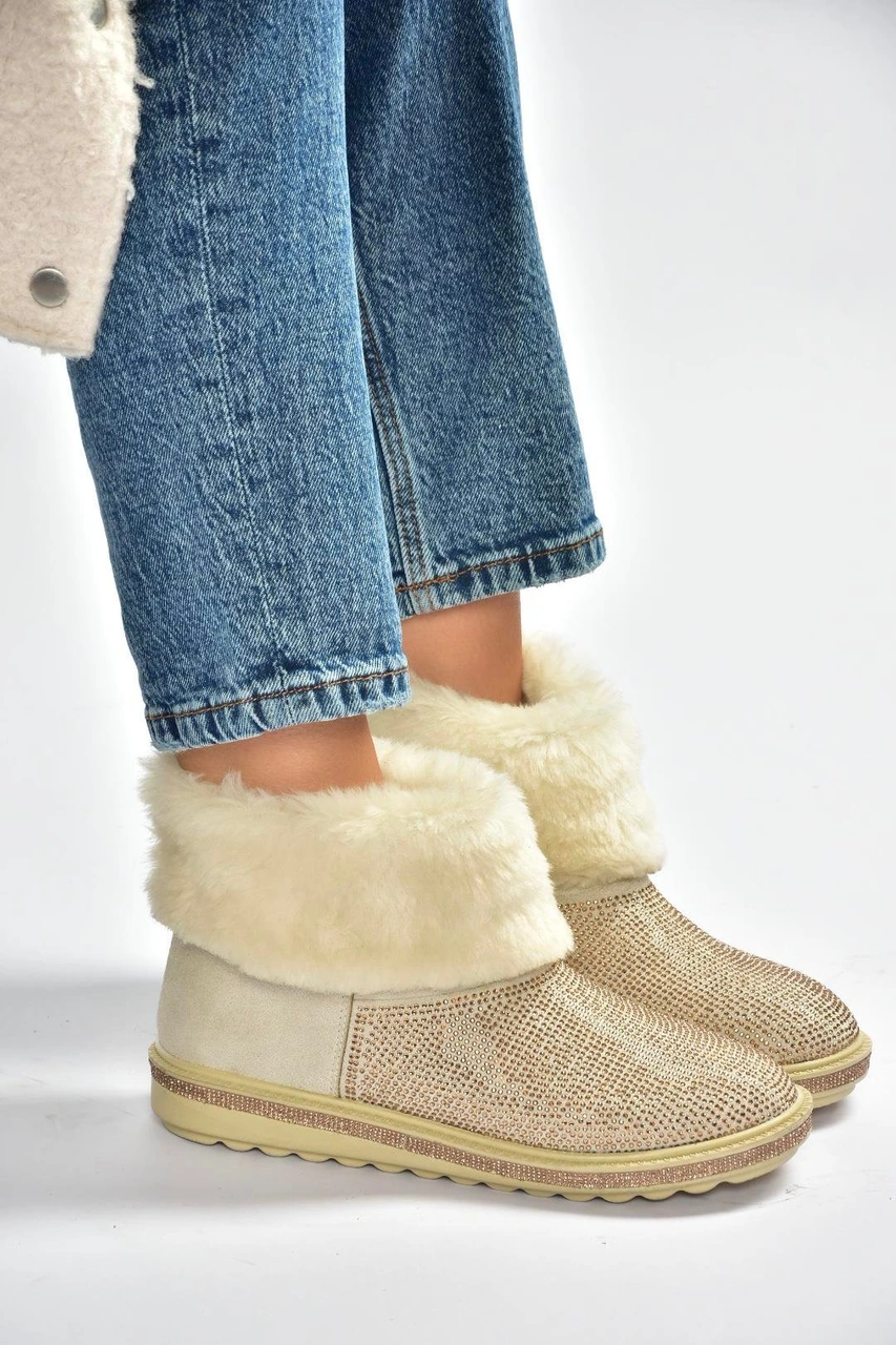 Fox Shoes V250014702 Bej Süet Tüylü Kadın Bot Bej-süet