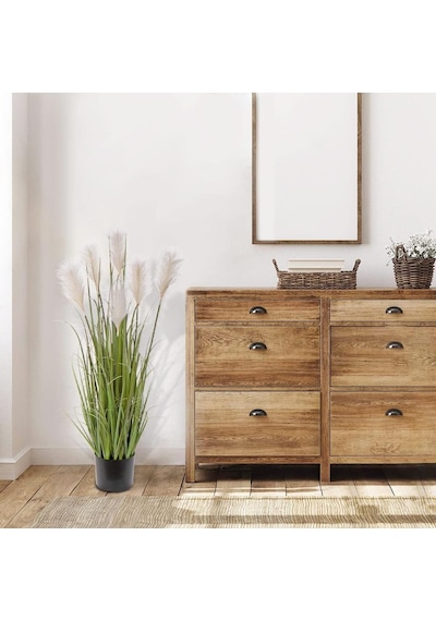 Yapay Çiçek Saksılı Salon Bitkisi Beyaz Püskül Grass Panpas