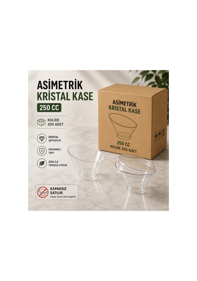 Asimetrik Kristal Kase 250 Cc 300 Adet Şeffaf Plastik Servis Kasesi Şeffaf - 918124489 Şeffaf