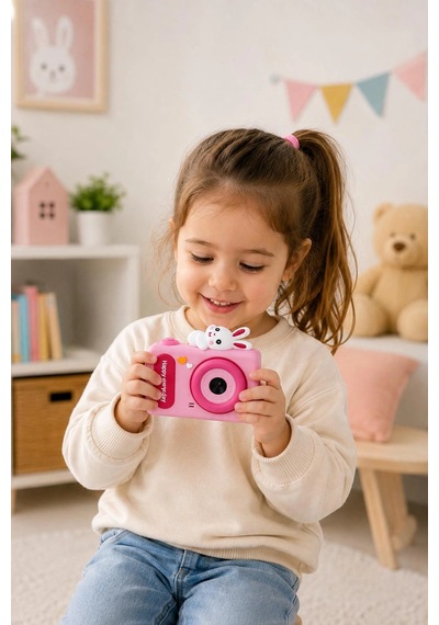 Mini Çocuk Kamerası 2 İnç Ekranlı Fotoğraf Video Çekimli Şarjlı Silikon Korumalı Dijital Kamera - 100