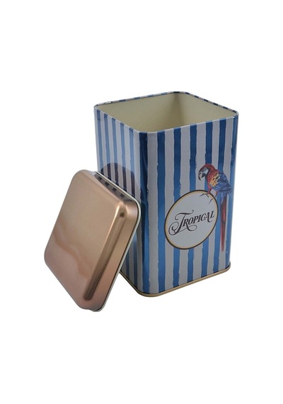 Safari Parrot Desenli Kare Metal Saklama Kabı 10.5 x 10.5 x 16 CM 1.7 L Çok Renkli